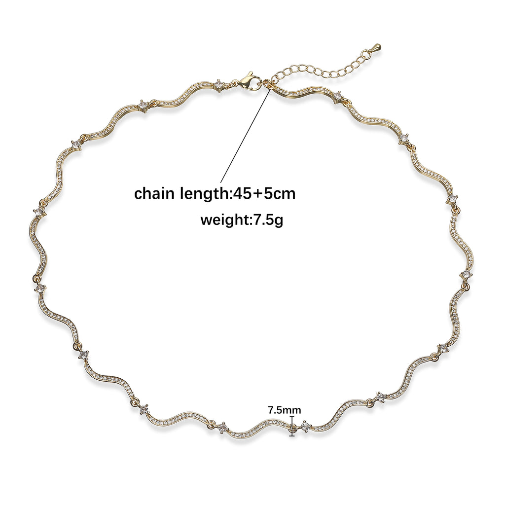 HECHENG,Korean Minimalist Style Fashion Wavy CZ Stone Chain Necklace/Bracelet/Ring Collar Jewelry Gift Selection 1 Pc