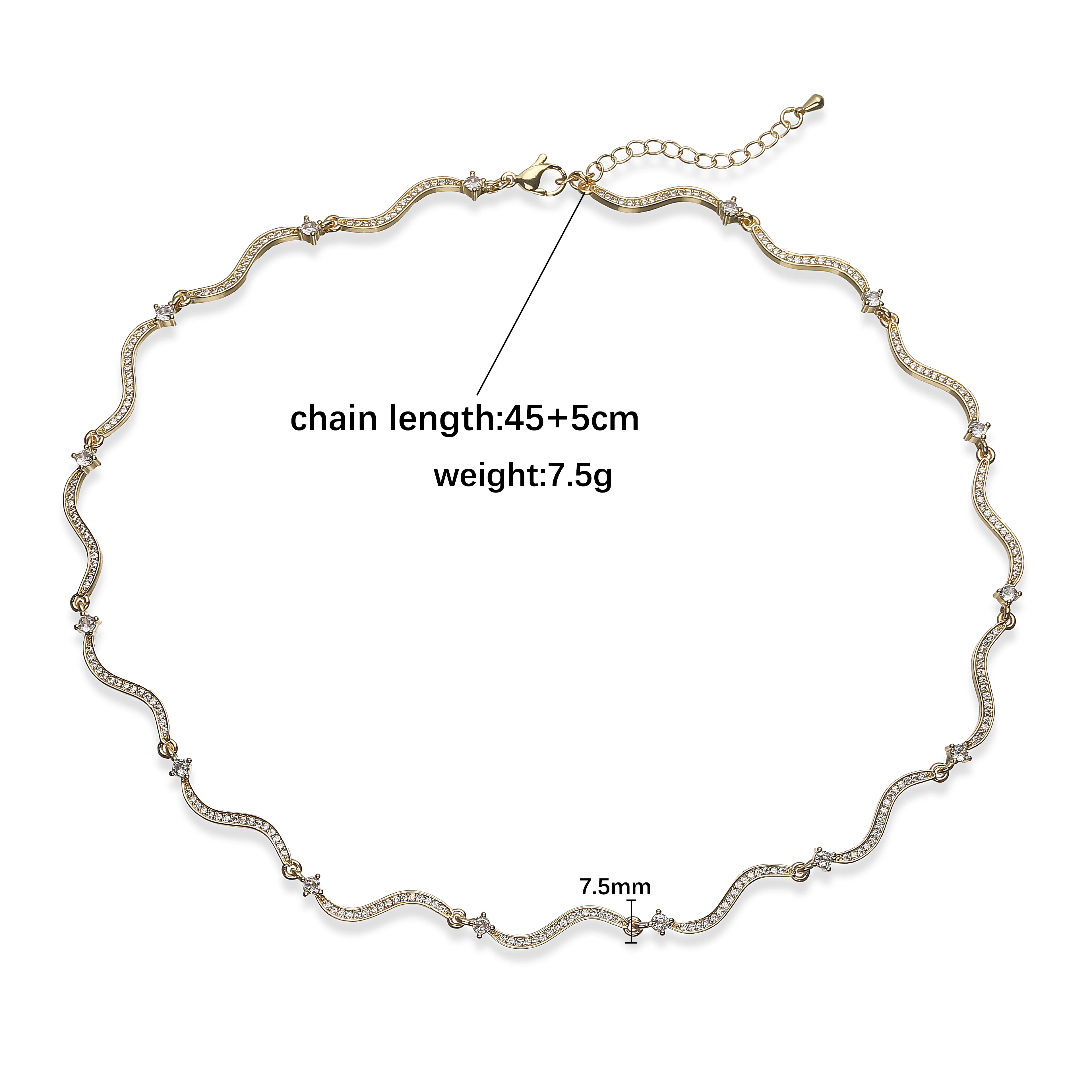 HECHENG,Korean Minimalist Style Fashion Wavy CZ Stone Chain Necklace/Bracelet/Ring Collar Jewelry Gift Selection 1 Pc
