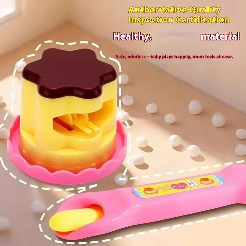 Pretend Play Pudding Feeding Toy Set with Magic Spoon Simulation Food Kitchen Toys for Kids Interactive Role Play Gift for Girls