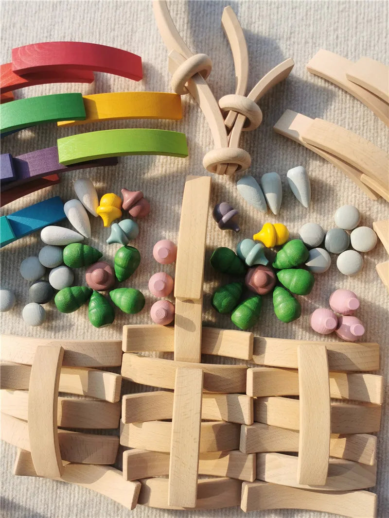 New Beech Wood Arch Stacking Blocks Rainbow Bending Wooden Building Timber Toys Set for Kids Creative Play