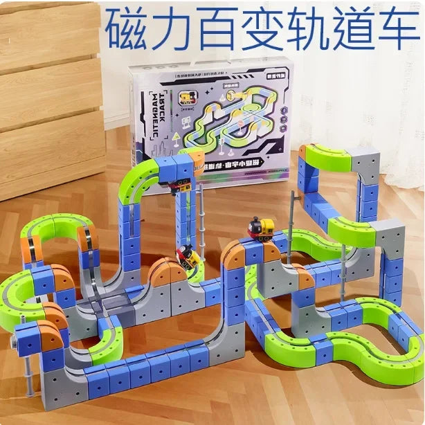 126pcs/Set Magnetic Car Track Sets Anti Gravity DIY Assembled Magnetic Race Rail Track 3D Building Vehicle Indoor Toy Gift