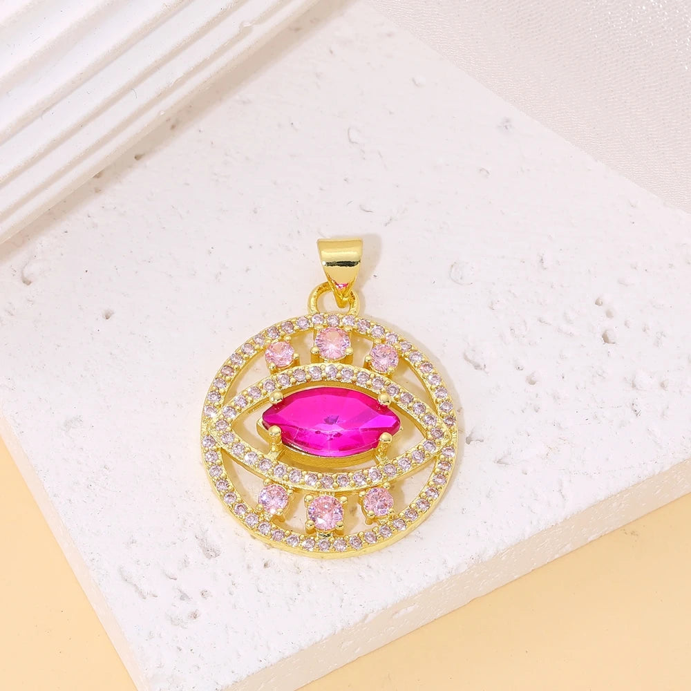 Juya Handmade 18K Real Gold Plated Opal Shell Round Turkish Greek Evil Eye Charms For DIY Luxury Talisman Pendant Jewelry Making
