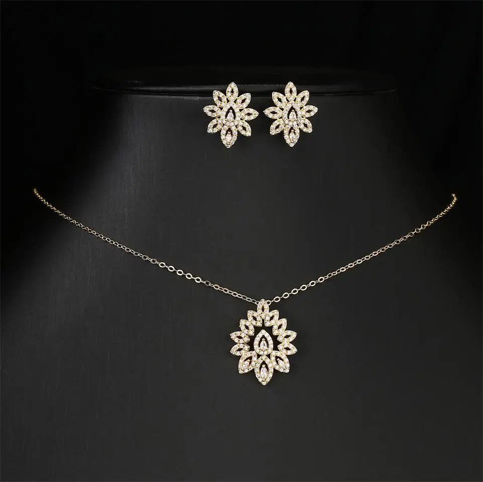 ZAKOL Luxury Retro Micro-set Zircon Women's Necklace Earrings Two-piece Set Temperament Elegant Charm Wedding Party Jewelry Sets