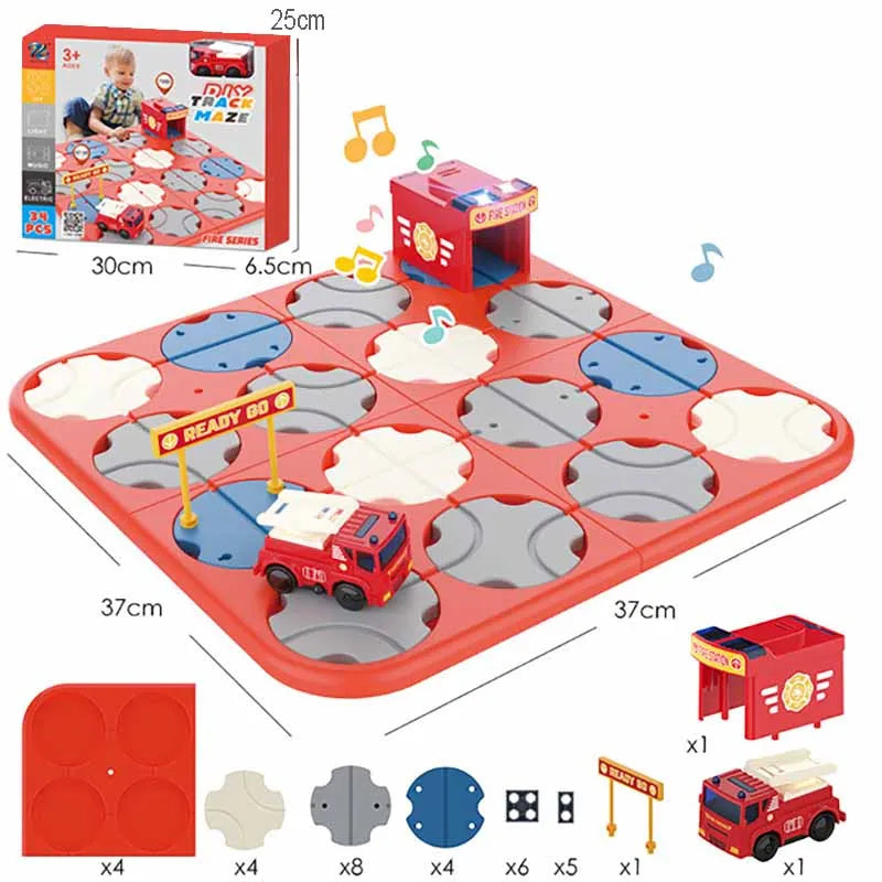 Kid Track Car Puzzle Set Toy DIY Assembling Maze Map Sound Light Electric Rail Car Logical Thinking Trainting Intellectual Game
