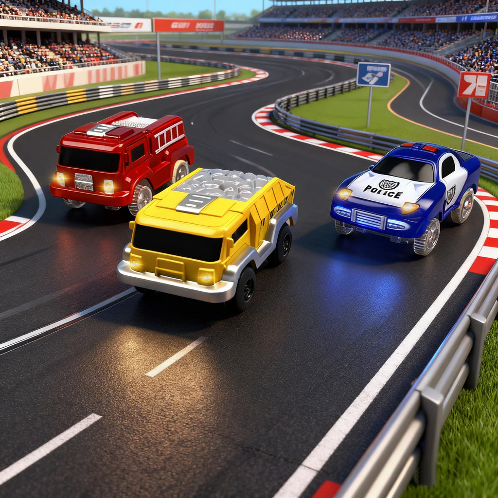 Track Car Special Magnetic Building blocks Tiles Accessories, Electric Glowing Vehicle Set with Jeep Police Car Children's Toys