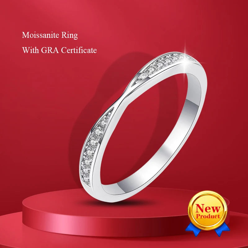 1.0mm-3.5mm Round Brilliant Cut Moissanite Wedding Rings Half Eternity Band 925 Silver Lab Diamond Wedding Ring With Certificate