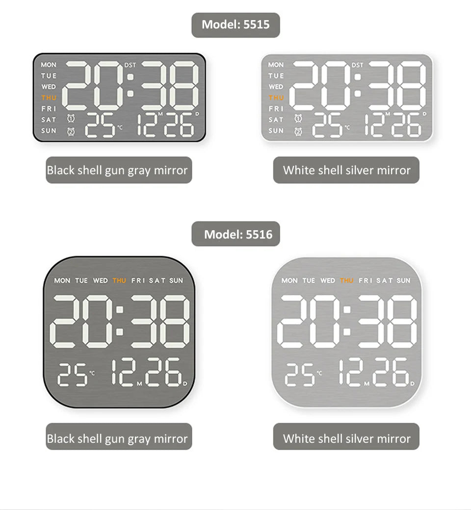 Mirror Brushed Finish Wall Clock Premium Feel Silent Wall Clock Table Alarm Clock Temp Display Bedroom Office Living Room Decor