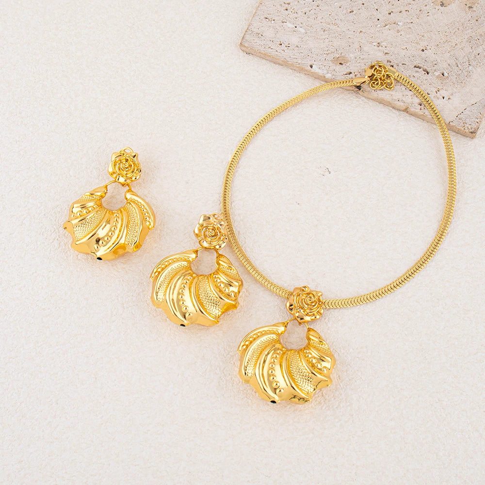 African Jewelry Set Irregular Design Hoop Earrings and Pendant 2PCS Set for Weddings Bridal Necklace Earrings Accessory
