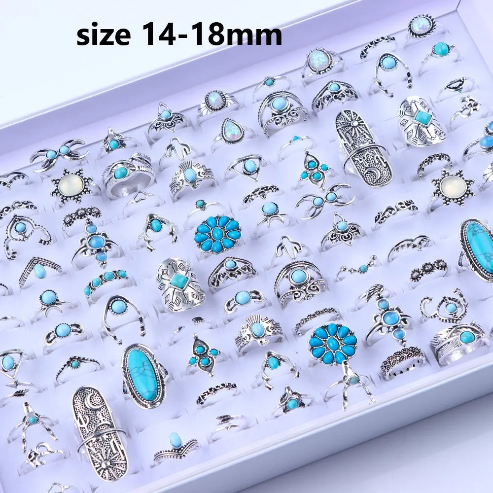 10/20/30/50/100Pcs/Lot Retro Punk Bohemian Rhinestone Carve Rings For Women Mix Style Jewelry Party Gifts Accessories Wholesale