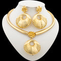 African Gold Plated Jewelry Set for Women Hoop Earrings and Pendant Set Italian Weddings Bangle Ring Jewellery Set Wholesale
