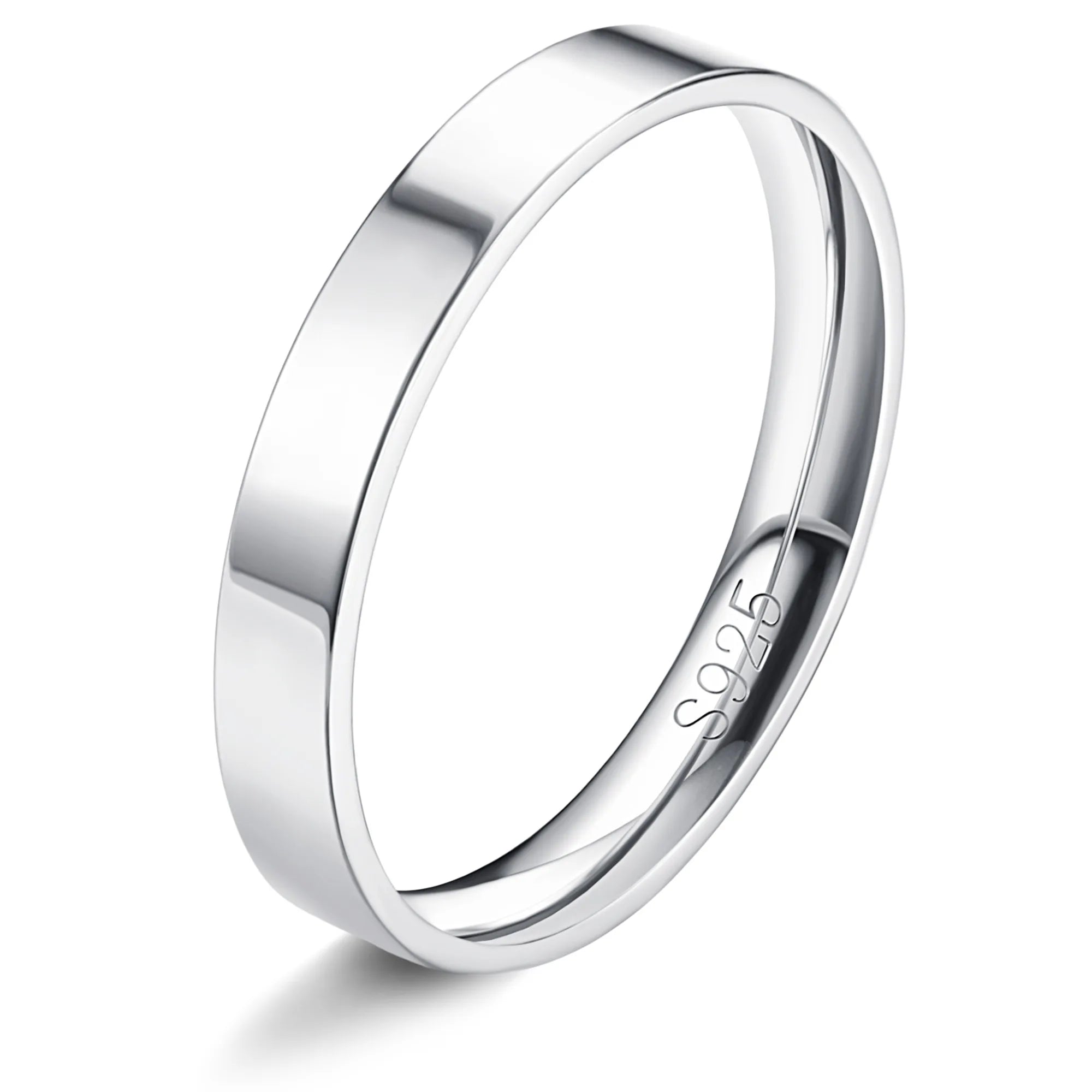 Fansilver S925 Sterling Silver Rings for Women Men 18K White Gold Plated Stackable Statement Thin Plain Thumb Ring Wedding Bands