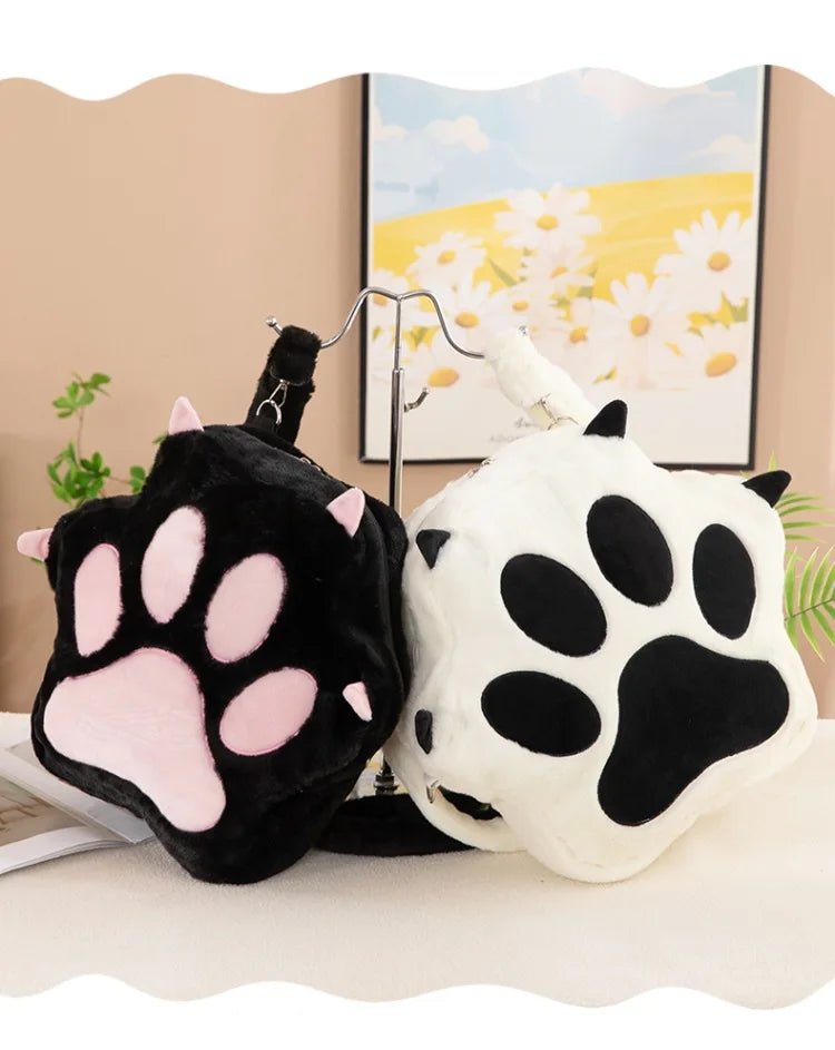 Kawaii White Puppy Cat Paw Plush Backpack Adjustable Straps Funny Dog Big Capacity Soft Stuffed Animals Bags for Girls Women