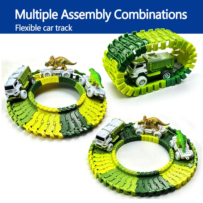 48pcs/set Dinosaur Racing Track Set Bend Flexible Race Track Racing Car Track Rail Car Toys Educational Puzzle Toys