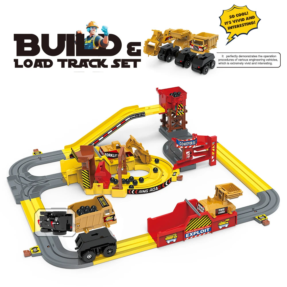 Engineering Vehicle Track Car Adventure Mine Cart Set Multifunctional Educational Electric Kid Toy Gifts for Boys and Girls