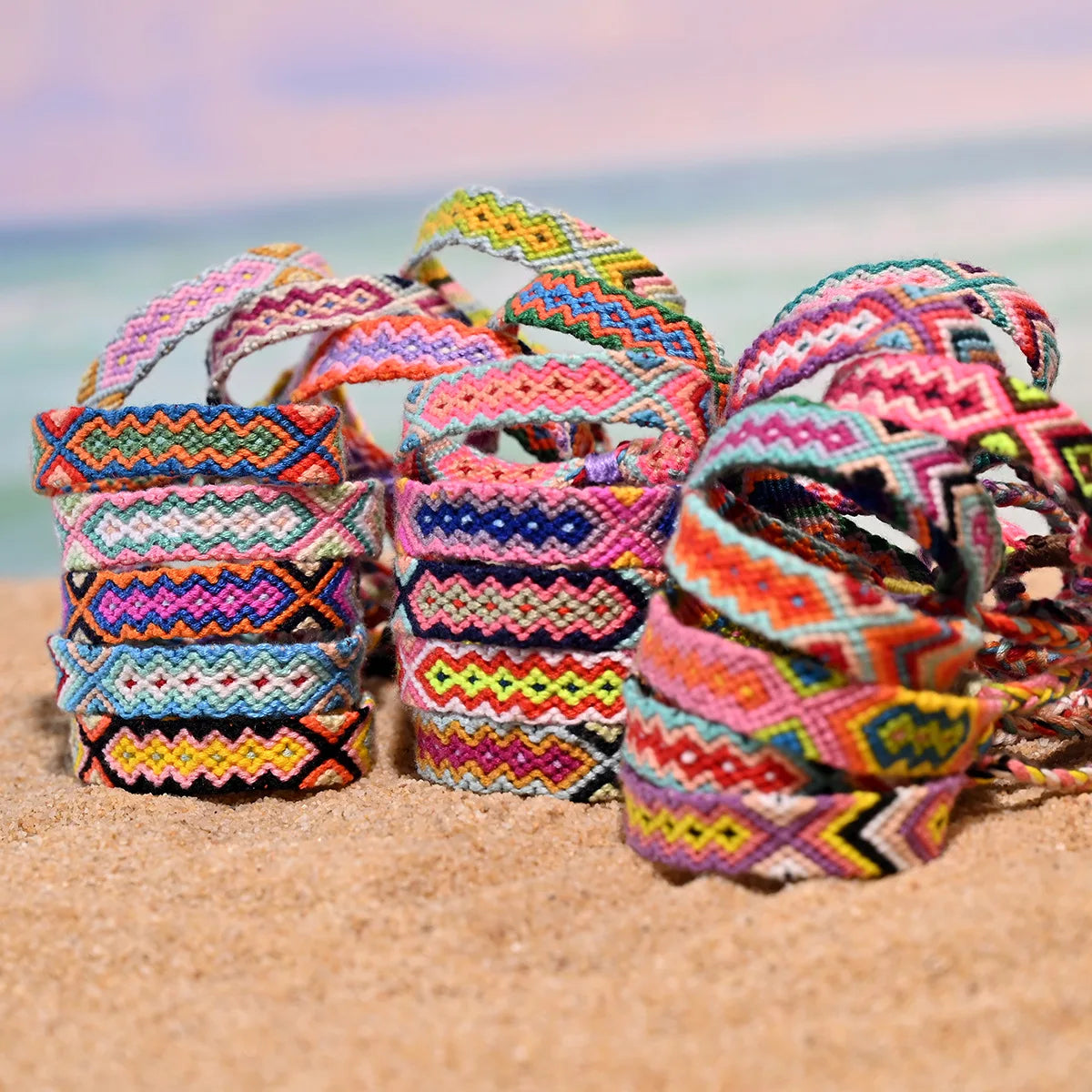 12/24/36pcs Random Bohemian Woven Bracelet Set with Tassel Colored Hand Woven Bracelet, Adjustable Ethnic Style Jewelry
