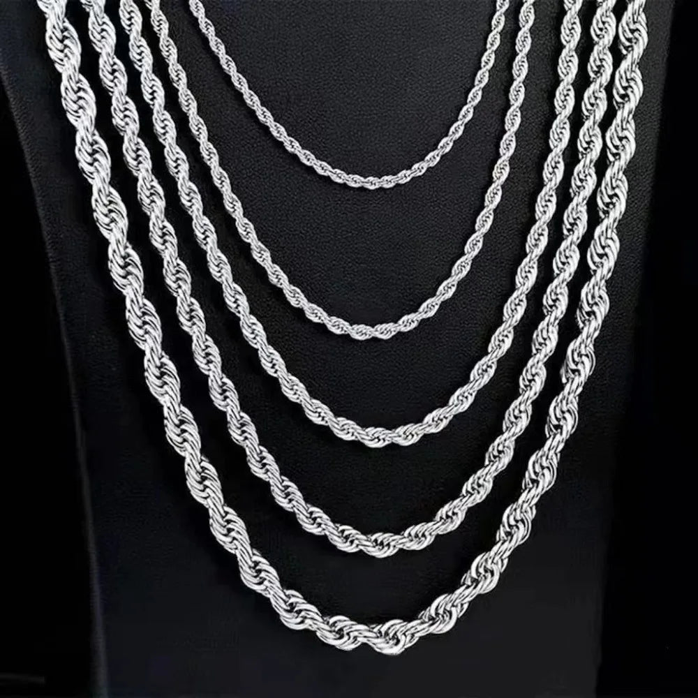 2.5mm/3mm/4mm/5mm/6mm Stainless Steel Twisted Rope Chain Silver Color Necklace for Men Women