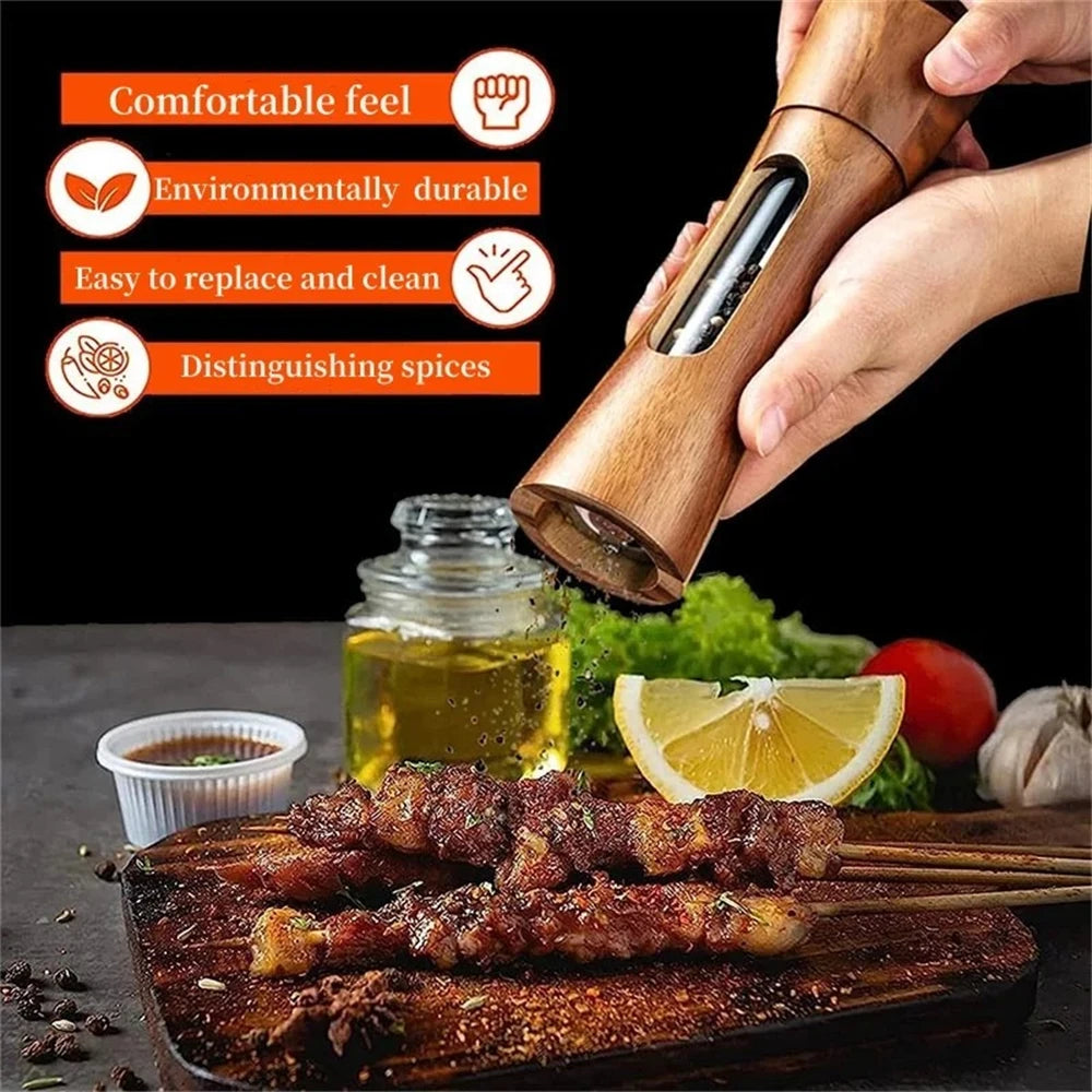 1/2PCS, Wooden Pepper Grinder Salt Pepper Mill Grinding Adjustable Spice Salt Grinder Kitchen Cooking Tools Kitchen Stuff