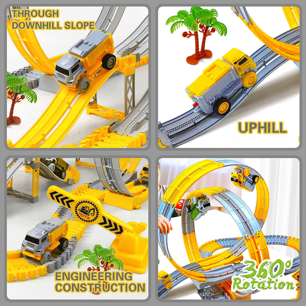 Electric Dinosaur Track Train for Kids - Magic Climbing Engineering Car Puzzle Toy Anti-Gravity Boys Gift