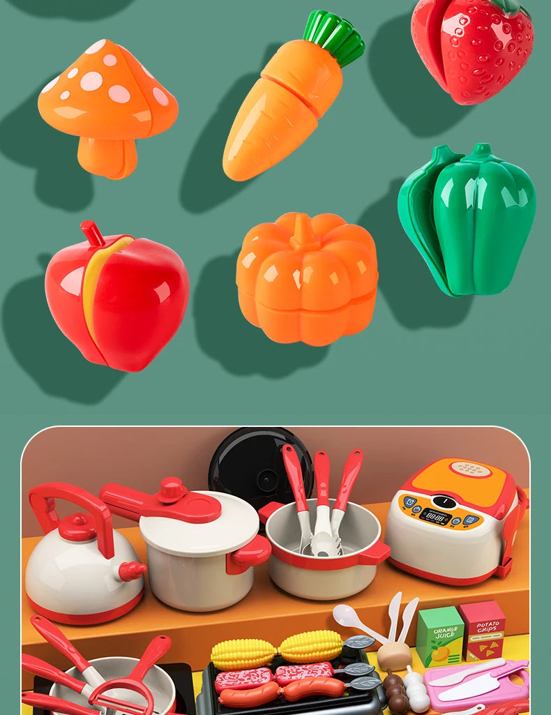 Cutting Play Food Toy for Kids Kitchen Pretend Fruit & Vegetables Accessories Educational Toy Food Kit for Toddler Children Gift