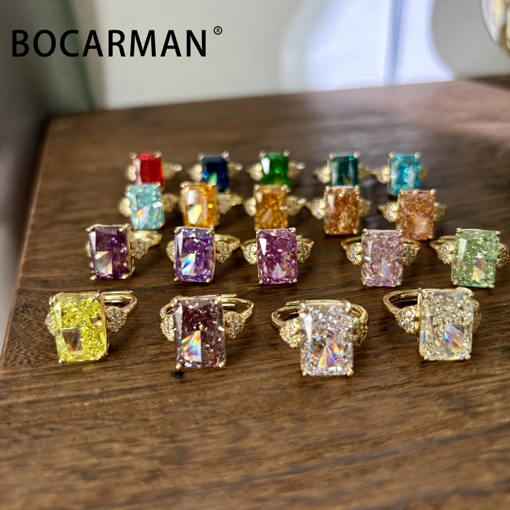 Bocarman Rectangular Ice Cut Mint Green Cubic Zirconia Copper Ring For Women Vintage Engagement Wedding Adjustable Jewelry