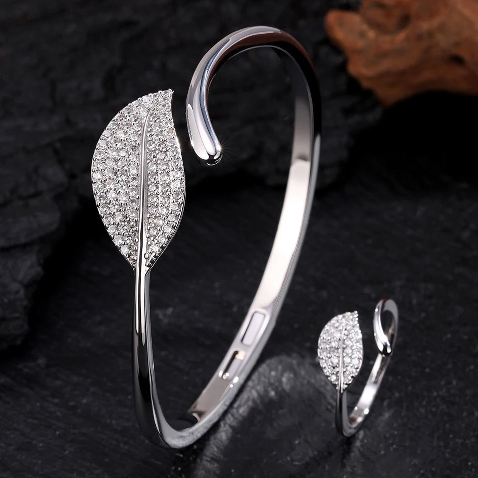 ZAKOL 9 Styles Slivery Open Bracelet Ring Jewelry Set Luxury Shiny Zircon Middle East Trendy Jewelry for Women Gift