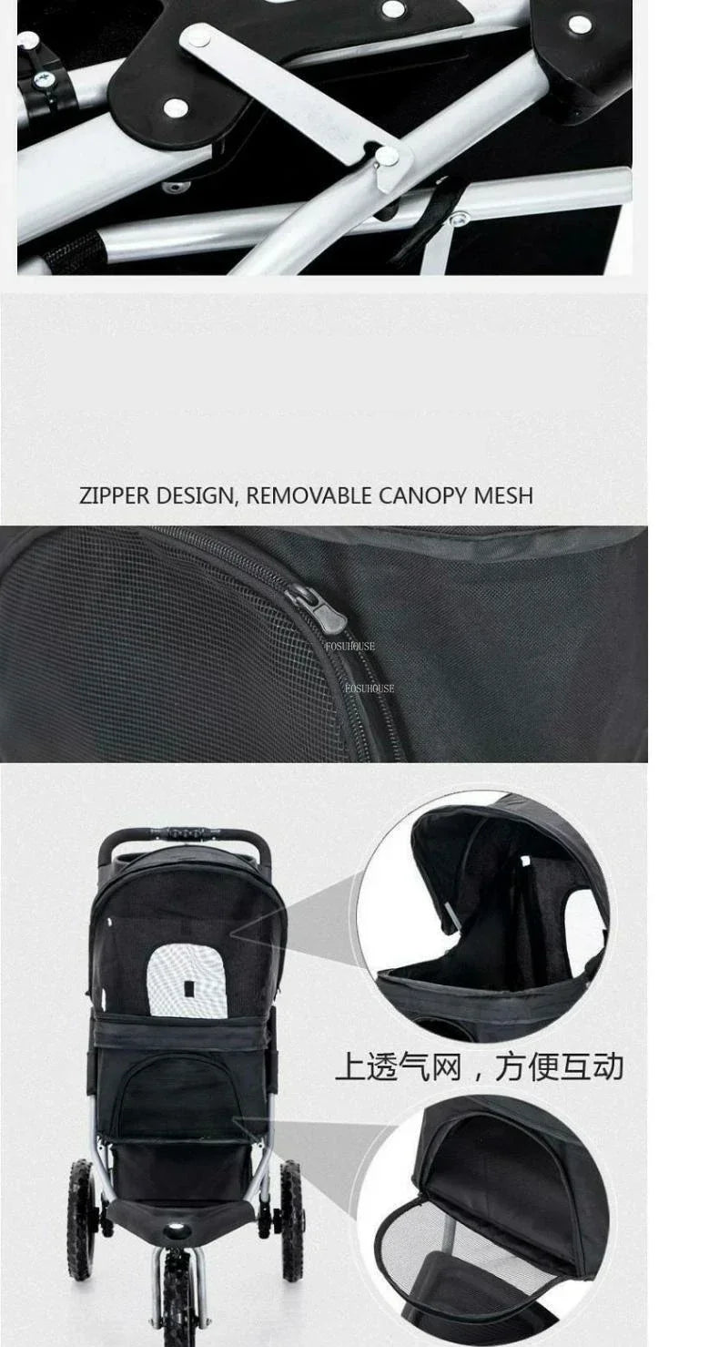 Pet Stroller with Three Wheels, Lightweight and Foldable, Suitable for Home Use, Small Outdoor Pets, and Portable Pet Supplies