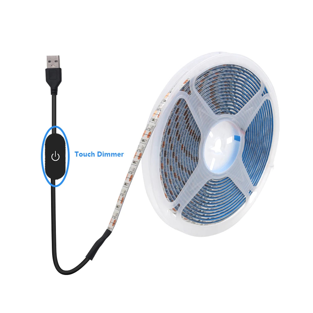 5V USB LED Strip Light 2835 Dimmable Touch Switch 60Led Backlight TV Flexible Tape Under Cabinet Light Night Lamp Warm White Red