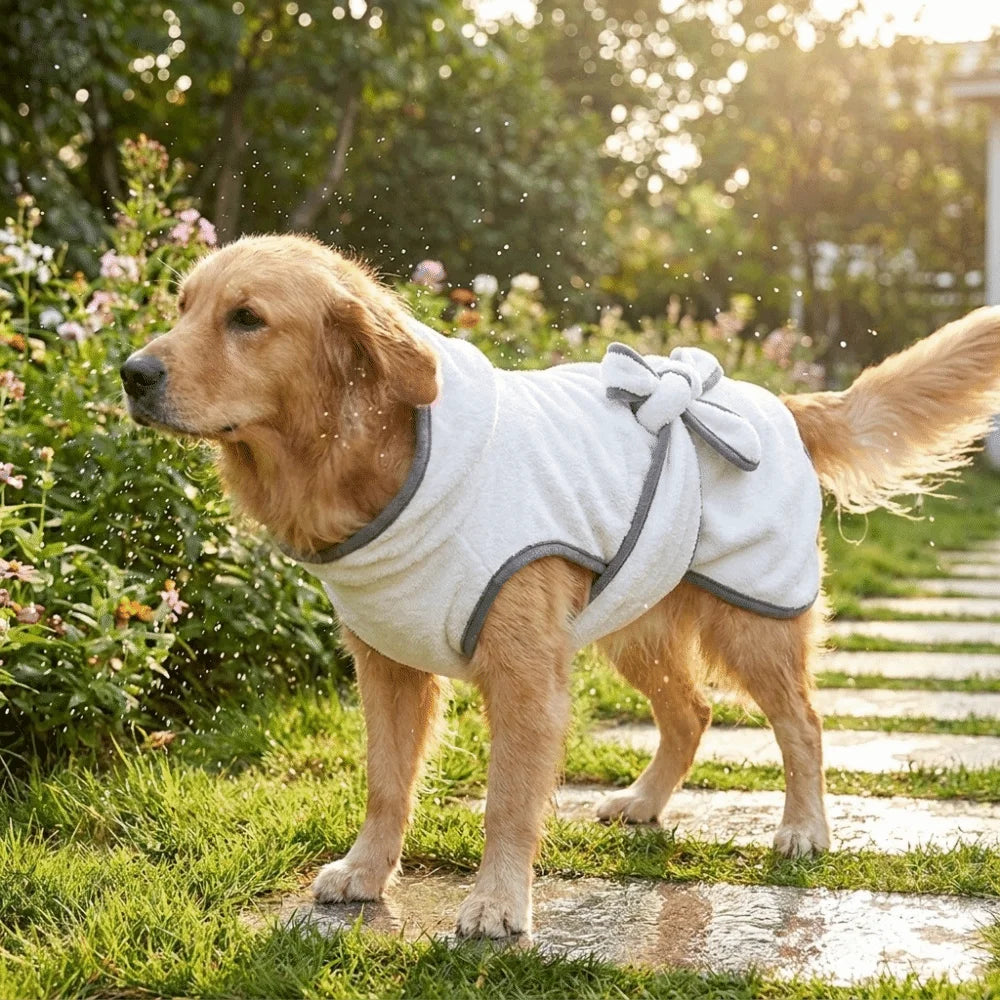 Coral Fleece Pet Bathrobe Towel Absorbent Tie Up Style Dog Bath Towel Comfortable Hooded Pet Drying Towel Dog Cat Pet Products