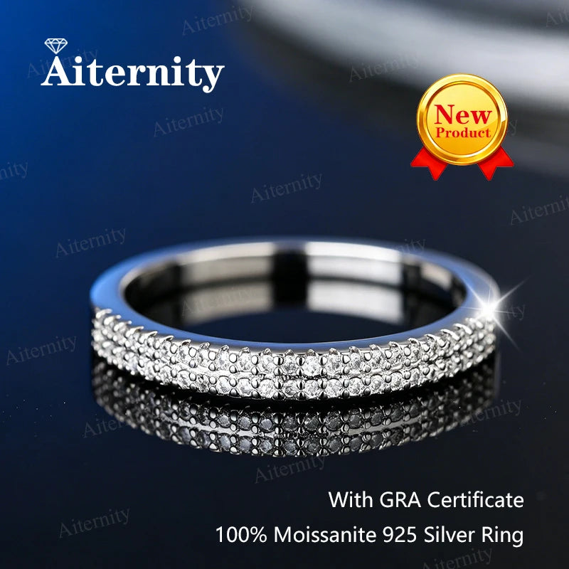 Moissanite Ring 925 Sterling Silver with White Gold Plated Lab Diamond Eternity Band Engagement Wedding Rings for Women