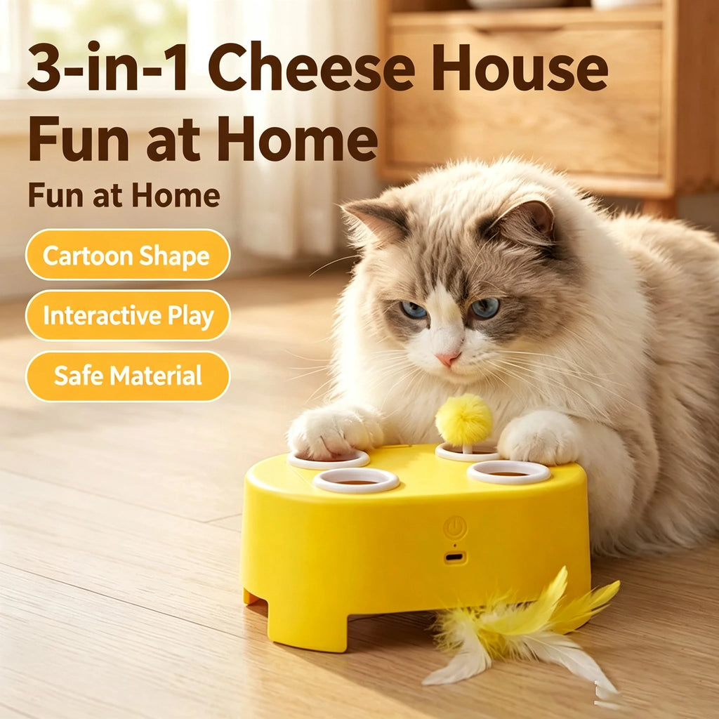 Multifunctional Cat Toy: Whack-a-Mole Toy with Rotating Feather Teaser Stick, Self-Entertainment Gadget, Electric Cat Toy