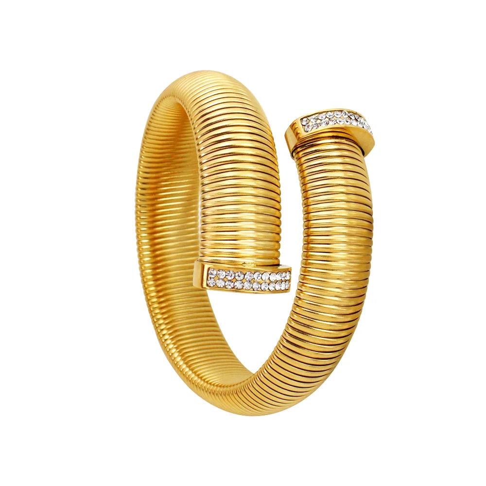 High Quality Cross Cuff Stainless Steel Jewelry Set Personalized Spiral Texture 18K Gold Plated Arm Neck Bijoux Waterproof