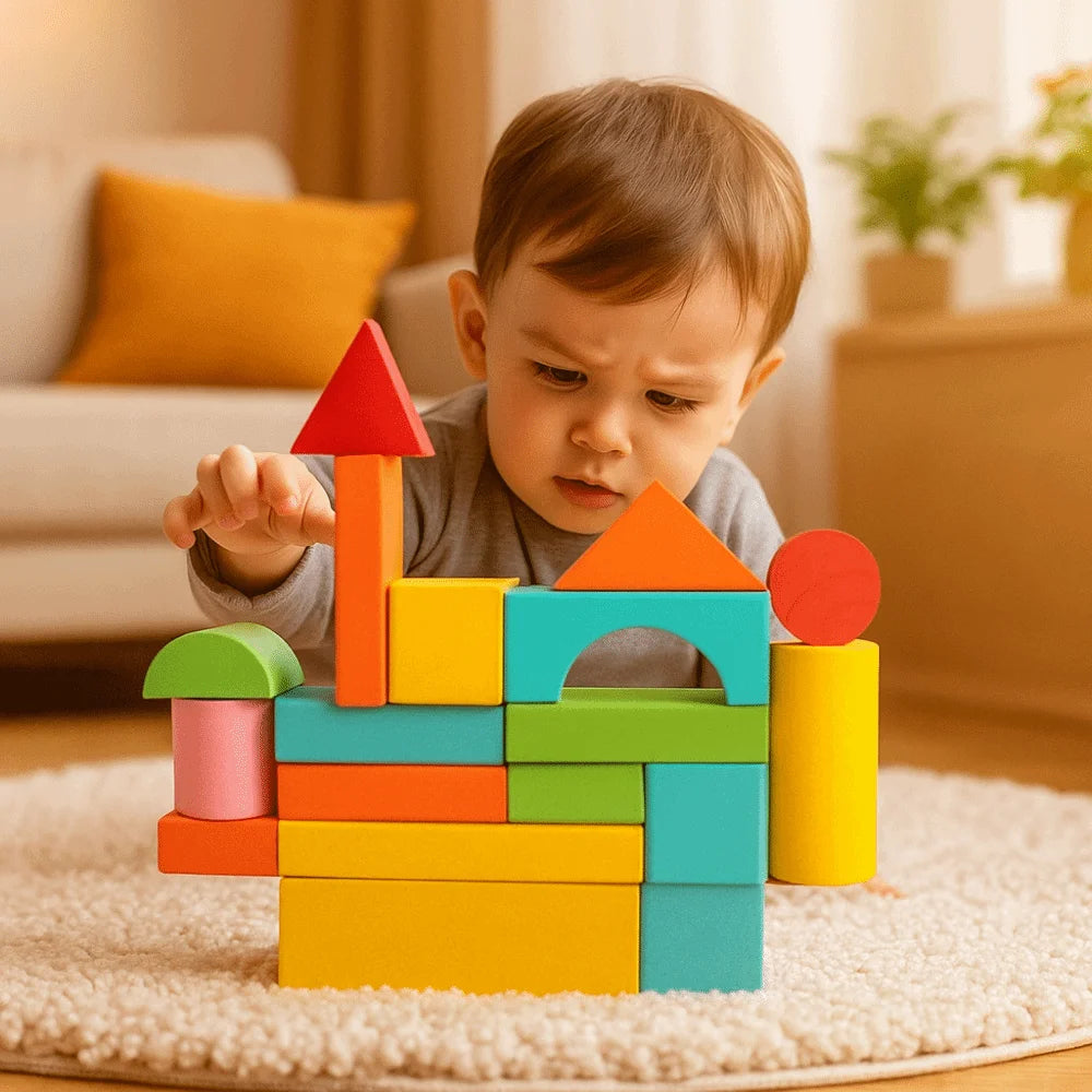 40PCS/SET Colorful Wooden Building Blocks Learning Sensory with Storage Bag Early Educational Toys Wooden 3D Stacking Blocks