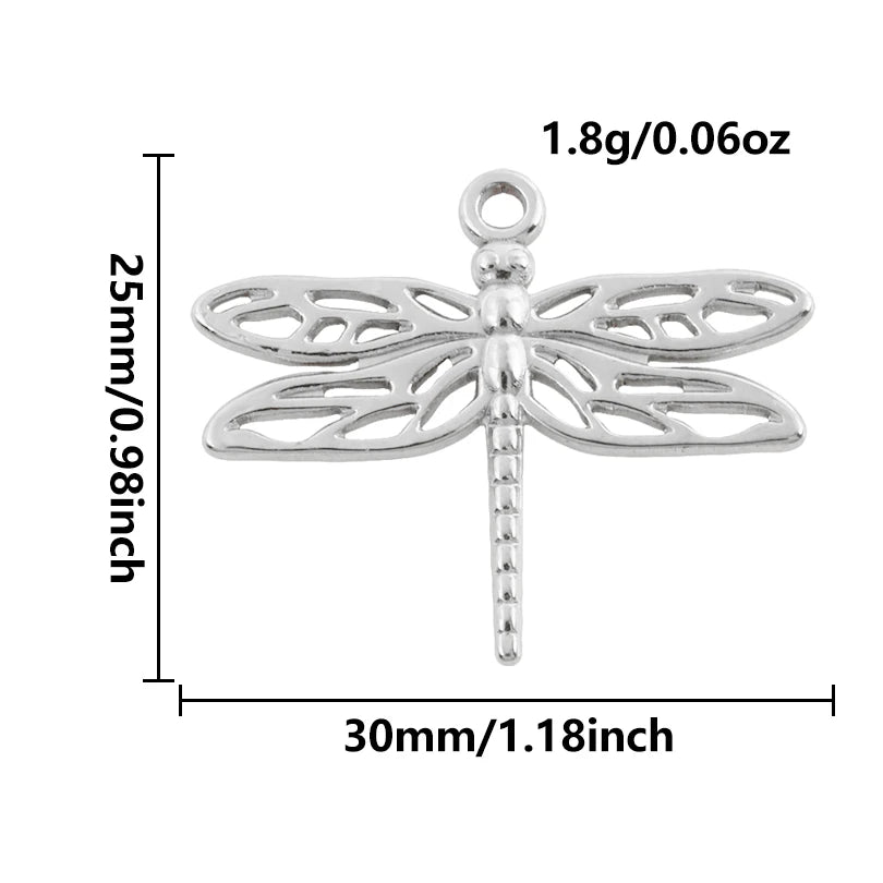 5pcs Stainless Steel Bee Spider Cicada Butterfly Dragonfly Flower Tree Grass Pendants Insects Charms Jewelry Making Accessories
