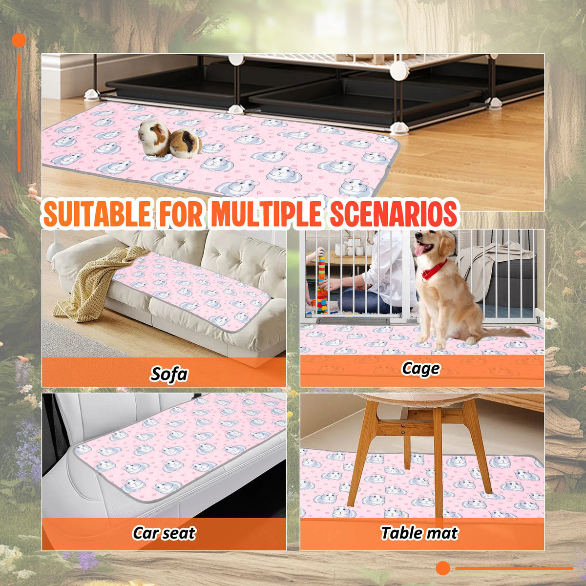 2Pcs Guinea Pig Cage Liner Reusable Washable Rabbit Absorbent Mat Waterproof Hamster Pee Pad for Guinea Pig Rabbit Hedgehog