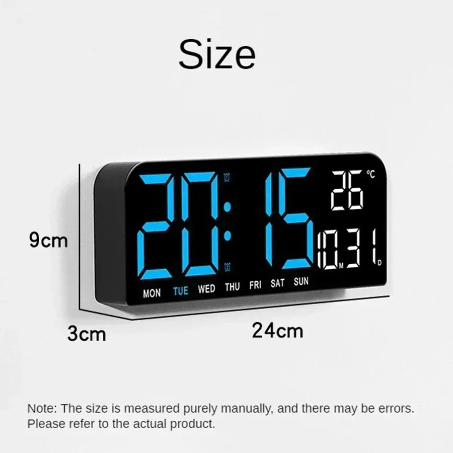 Large LED Digital Wall Clock Temperature Date Week Display Countdown Table Clock Brightness Adjustment Two Alarm 12/24h Clock