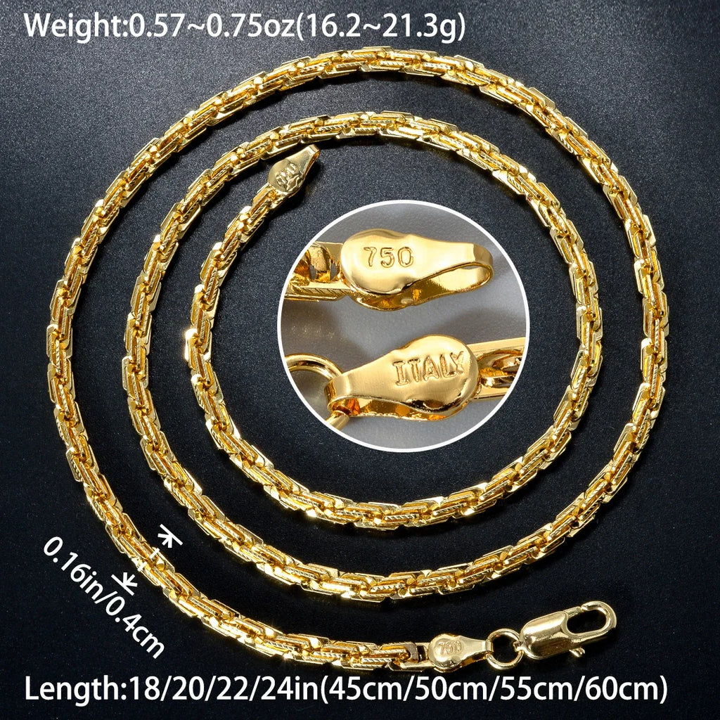 Width 4mm Italian 750 Luxury 18k Gold Plated Textured Dubai Necklace DIY Simple Jewelry Men Women Party