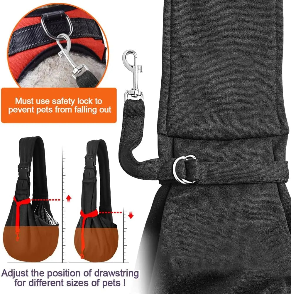 Black Small Dog Chest Carrier Bag Adjustable Shoulder Strap Zippered Pocket Suitable for Puppies Pet Transport