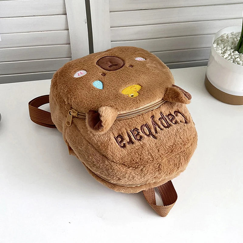 New Capybara Cartoon Animal Doll Plush Backpacks; Cute Portable Bag for Girls.