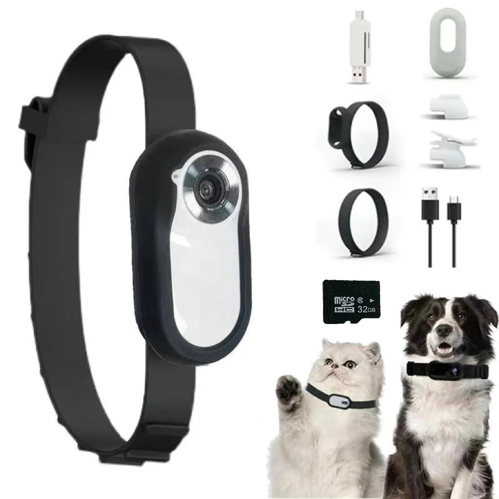 HD 1080P Pet Camera Collar No WiFi Needed, Video Recording Dog & Cat Tracker Collar, Ideal Birthday Gift for Active Pets
