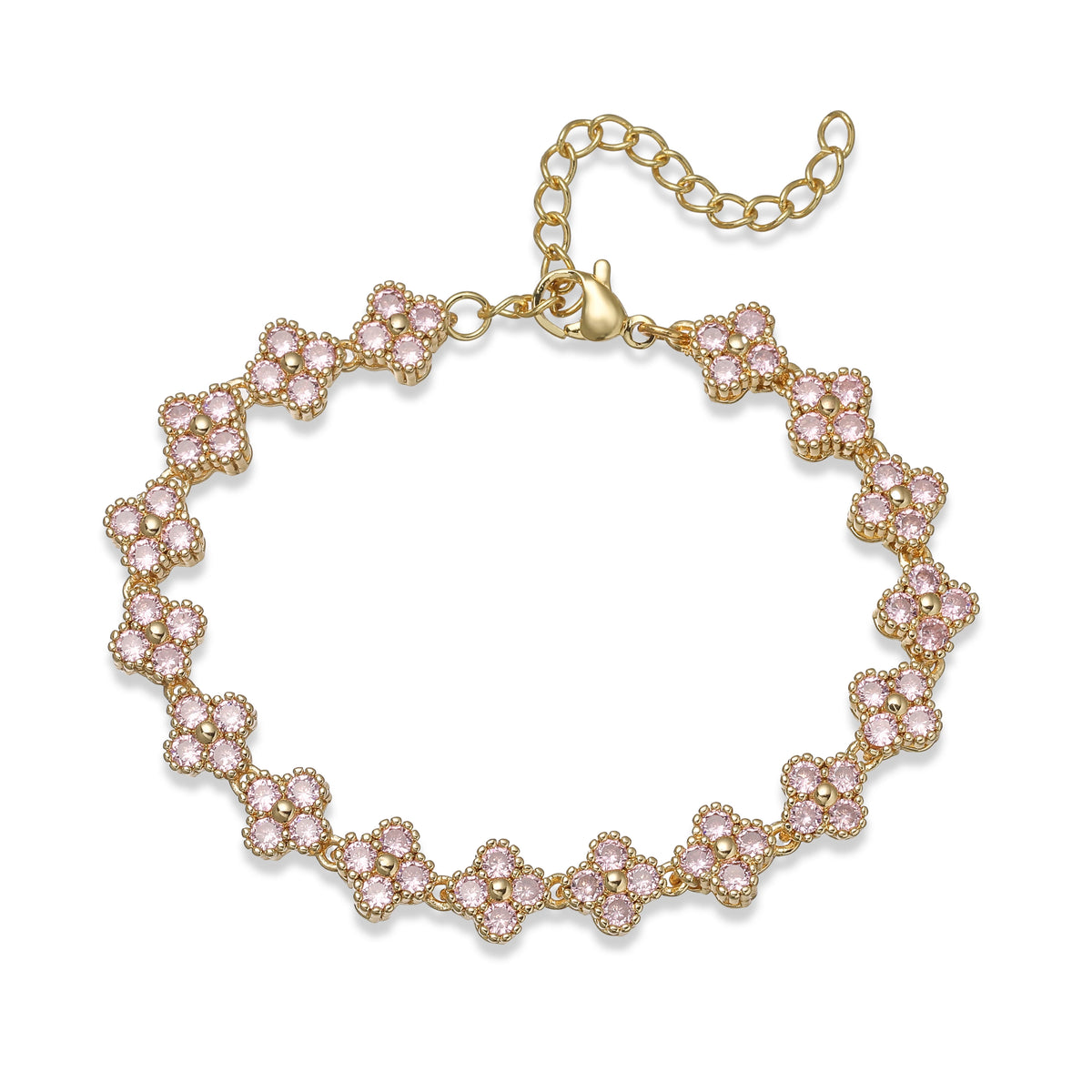 HECHENG, Bijoux Colorful Flower CZ Stone Brass Metal Bracelet/Necklace,Lobster Clasp, Adjustable, Minimalist Romantic Jewelry