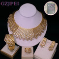 GZJPEI Shiny White Zircon Jewelry Set For Women Italy Nigeria Wedding Jewellery 18K Gold Plated Mother's Day Gift On Sale ﻿