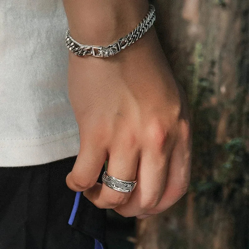 12mm Width Real S925 Sterling Silver Lucky Dragon Double Layer Rotatable Closed Dragon Ring For Man Woman Fiine Jewelry Gift