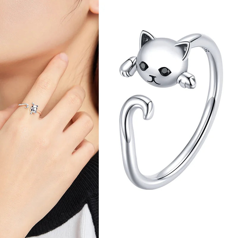 WOSTU Real 925 Sterling Silver Open Ring Finger Adjustable Size Wedding Rings For Women Engagement Fashion Silver Jewelry Gift