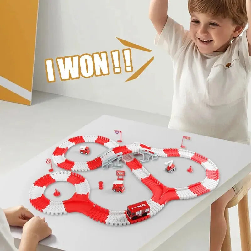 Fire Engine Track Assembling Car Engineering Minin Car Set Kids Puzzle Boy Toys Track Car Train Toys For Children Birthday Gift
