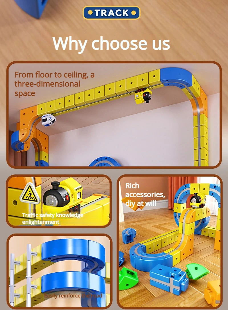 DIY Electric Magnetic Track Set With High-Speed Rail Vehicles STEM Building Game Puzzle Cube Toy for Children Gift(1-100+pieces)