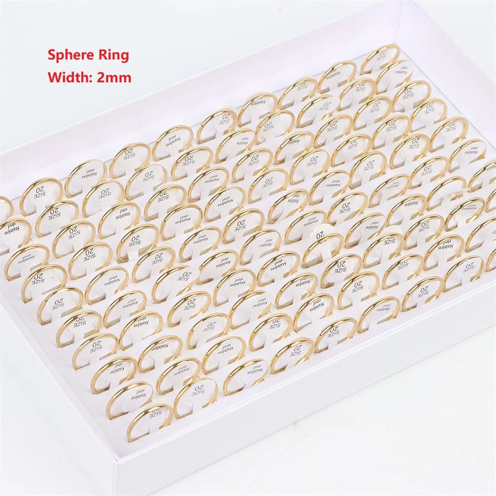 100Pcs/lot Fashion Smooth Stainless Steel Rings For Women Men Width 2-8mm Simple Lovers Jewelry Party