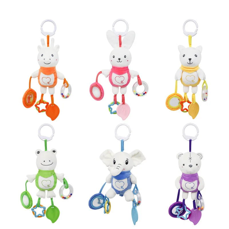 Cartoon Animal Plush Baby Hanging Rattle Toy with Teether Crinkle Paper Infant Soothing Doll Sensory Stroller & Crib Toy