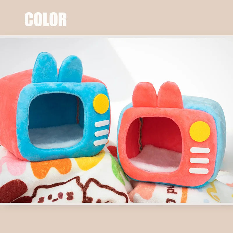 Pet Hamster Nest Cartoon TV Rabbit Squirrel Mini Cage Guinea Pig Nest Animal Nest For Rodent Rat Hedgehog Ferret Small Pet House