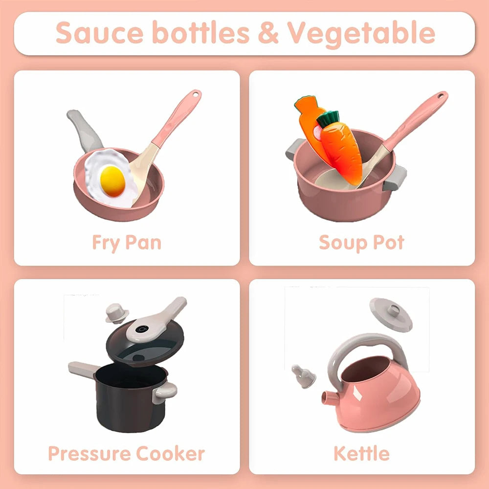 Kids Play Kitchen Toys Set Mini 92/69/59 PCS Pretend Cooking Food with Pots Pans Utensils for Toddlers Girls Boys Children Gift