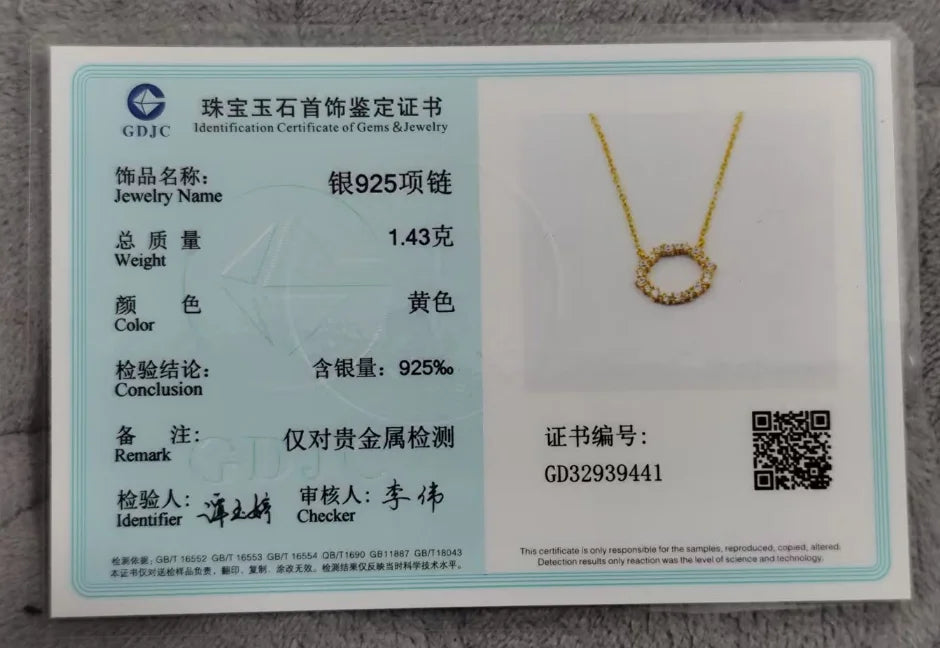 Jkeli -100% S925 Sterling Silver Plated 18K Gold Necklace with Full Diamond Circle Style Japanese and Korean K Gold Collar Chain